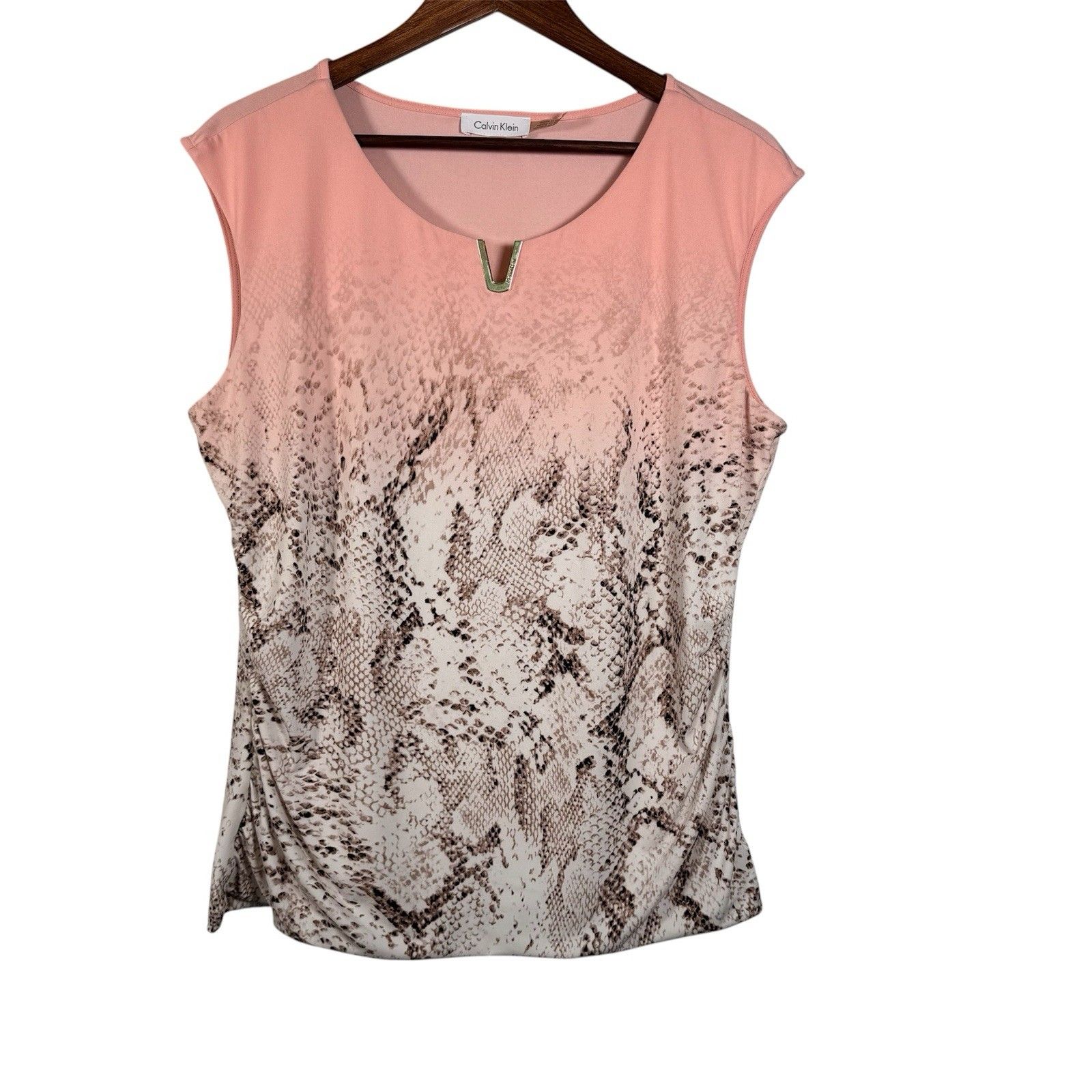 Calvin Klein Ombr Snakeskin Print Top Womens Xl Sleeveless Gold Metal Accent
